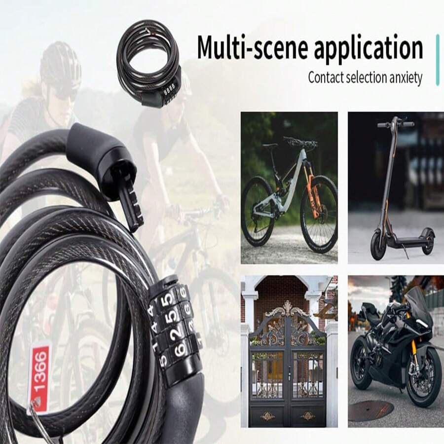 1 Stück Diebstahlsicherung Motorrad Batterie Fahrrad Fahrradschloss Zahlenkombinationsschloss Vier-Ziffern Fahrrad Mountainbike Passwort Stahlkabel Schloss Diebstahlsicherung Zahlenkombinationsschloss 4-Ziffern