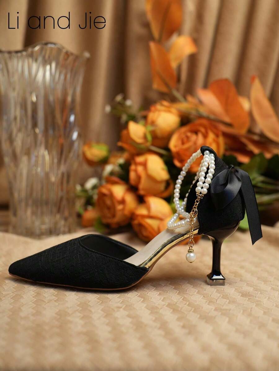 [Li&Jie] Giày cao gót mũi nhọn thời trang dày 7cm, thoải mái, chất liệu da nâng cấp, giày cao gót thanh lịch, mềm mại và thoải mái, thích hợp cho các bữa tiệc, tụ họp, lễ nghi và quán bar, quyến rũ và quý phái - màu đen - Xem 1