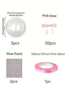 58pcs/Set Transparent Balloon, 20 Inch Bubble Balloon, With Pink Bows And Ribbons, Suitable For Weddings, Birthday Parties, Proposals, Holiday Gatherings, Outdoor Photo Backgrounds