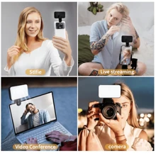 Éclairage de conférence vidéo et de selfie portable avec pince pour caméra de téléphone, éclairage LED amovible pour conférence vidéo, 3 modes d'éclairage, rechargeable, portable, convient aux ordinateurs portables/téléphones/tablettes/appels Zoom/maquillage. Convient aux selfies et à la diffusion en direct, éclairage portable