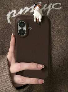1pc Cute 3D Cartoon Lying Cat & Lychee Pattern Leather Phone Case Compatible With IPhone 16, 15, 13, 14, 12 Pro Max Plus, 17, 17 Pro, 17 Pro Max, Soft Back Cover - Brown - View 3