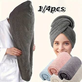 1pc/4pcs Superfine Fiber Hair Towel, 300Gsm Soft Hair Drying Cap, Simple Solid Color Hair Towel For Bathroom, Super Absorbent Hair Wrap Towel For Curly Hair, Anti-Frizz Hair Towel For Wet Hair, Bathroom Supplies, Bathroom Accessories Home Bathroom Decor Fall Decor Back To School Hair Bonnet Shower Towels For Beaty Salon, Hotel Sports,Home Essentials, Towel, Skin Care