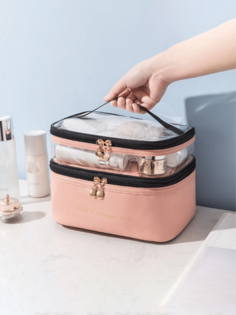 1 st. dubbelskiktad stor kapacitet kosmetikväska genomskinlig enfärgad necessär bärbar stor kapacitet reseförvaringsväska för skönhetsverktyg förvaringsväska för kosmetikaförvaringslåda kosmetikalåda