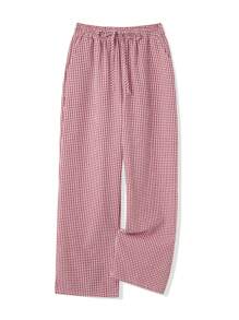 Women Wide Leg Pants Casual Loose Elastic Plaid Trousers With Pockets For Work Office Streetwear