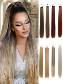 Elegant Ladies Ponytail, 28 Inches Long Straight Synthetic Hair, Multifunctional Elastic Wig - Suitable For All, Mixed Blonde/Brown/Red/Silver