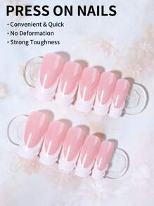 24pcs 3D Gel Nail Art Kit, Create Medium Square White French Manicure, Perfect Fit Acrylic Nail Tips Set, Includes: 1pc Jelly Gel And 1pc Nail File, Easy To Wear, Suitable For Women & Girls For Daily, Holiday Party, Etc. Nails Nail Supplies - White - View 2