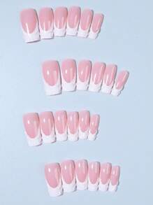 24pcs 3D Gel Nail Art Kit, Create Medium Square White French Manicure, Perfect Fit Acrylic Nail Tips Set, Includes: 1pc Jelly Gel And 1pc Nail File, Easy To Wear, Suitable For Women & Girls For Daily, Holiday Party, Etc. Nails Nail Supplies - White - View 3