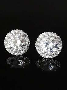 1pc Sparkling Round Cubic Zirconia Stud Earrings For Man Fine Jewelry Daily Wear Gifts
