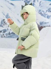 Balabala 年轻男孩羽绒夹克，带帽，动物图案，2024 年冬季新品 - 豆沙綠 - 查看 2