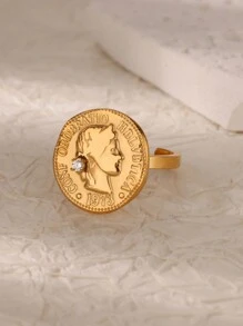 1 件复古古希腊阿瑞图萨女神硬币戒指 18K 镀金不锈钢双层戒指可调节开口戒指女神崇拜名人奖章纪念品时尚珠宝配饰