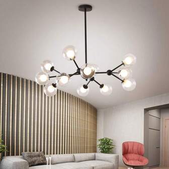 12 Luces Lámpara de techo moderna para dormitorio, sala de estar, comedor, negra