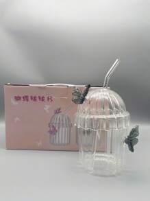 1/2 件，430ml/500ml，3D 可爱蝴蝶玻璃杯透明带盖和吸管（直径 8mm/0.31 英寸），极具吸引力的咖啡杯耐高温波波杯采用蝴蝶设计，适用于冰咖啡、果汁、茶和牛奶，是完美的生日、情人节和节日礼物，（粉色/黑色） - 多色 - 查看 18