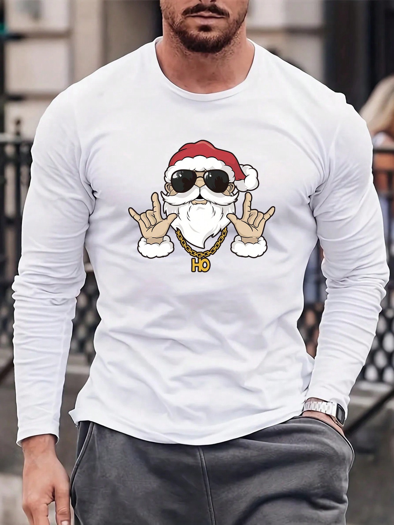 Men's Christmas Santa Claus Print Long Sleeve T-Shirt