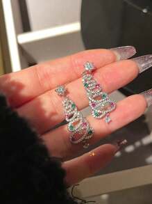 1 Paar farbenfrohe Weihnachtsbaum- und Quasten-Hängeohrringe im Weihnachtsstil, ausgefallene lange stilvolle Ohrringe mit glänzendem Sterndekor, Weihnachtsgeschenk