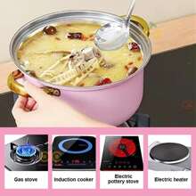 Set de Cocina de Acero Inoxidable de 12 Piezas, Set de Cocina de Acero Inoxidable, Set de Cocina Multiusos, Set de Cocina Completamente Envuelto con Tapa de Vidrio con Mango Térmico, Apto para Lavavajillas, Diseñado Ergonómicamente - Rosa - Ver 3