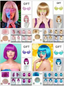 Perruque Bob aux couleurs pastel vibrantes, assortie avec des lunettes de soleil en forme de cœur colorées et sans cadre pour femmes. À porter au quotidien, pour la Saint-Patrick, Halloween, la Saint-Valentin ou des fêtes costumées. Cheveux courts et droits