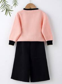 Tween Girls Casual Color Block Trim Cardigan And 7/8 Pants 2 Pieces Set, Autumn/Winter