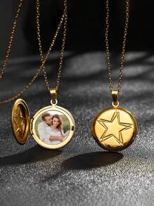 Customized Necklace, Fashionable Couple/Bestie Necklace With Smooth Pentagon Star Pendant, Commemorative Gift For Friends And Loved Ones