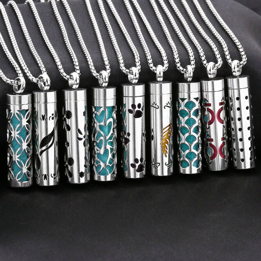 New Aromatherapy Diffuser Necklace Stainless Steel Small Box Essential Oil Perfume Essential Oil Diffuser Pendant Box Style Necklace Aromatherapy Jewelry