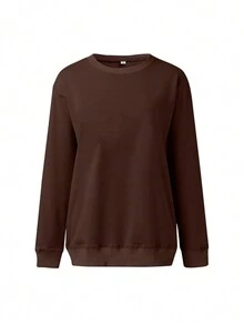 Simple Round Neck Long Sleeve Casual Thin Pullover Sweatshirt Spring - Coffee Brown - View 4