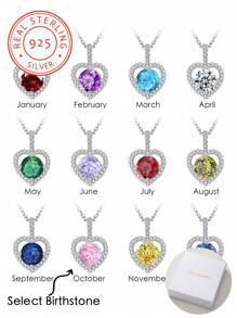 1 Pc Of S925 Sterling Silver Necklace Birthstone Necklace Heart Birthstone Necklace For Women, Heart Necklace For Women Birthday Jewelry Gifts For Women
