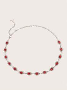 1pc Luxury Women's Metal Waist Chain With Ruby Pendant, Versatile Decor Accessory For Daily Wear - Multicolor - View 6