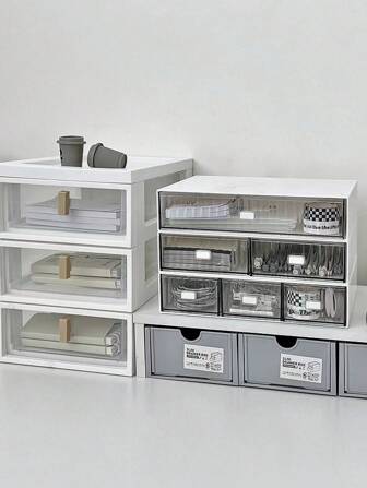 1pc Luxury Ins Style Desktop Storage Box, Office/Desk Organizer Drawer, Transparent Stacking Compartment Box