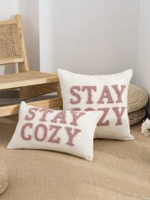 1pc/2pcs "STAYCOZY" Letter Phrase Pillow Cover, Double-Sided Chenille Fabric, Nordic Style Flocked Embroidery, Suitable For Bedroom, Living Room, Outdoor Garden, Holiday Party Decoration, Without Pillow Insert, 30*50cm, 45*45cm