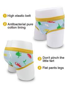 4pcs Dinosaur Design Young Boys Underwear, Comfy Breathable Kids' Briefs