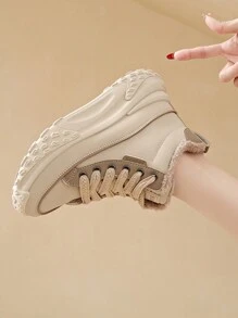 Women Sneakers Snow Boots New Plush Warm Shoes Fashion Cold Proof Thick Soled Lace Up Increases Height Non-Slip Boots
