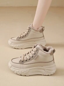Women Sneakers Snow Boots New Plush Warm Shoes Fashion Cold Proof Thick Soled Lace Up Increases Height Non-Slip Boots
