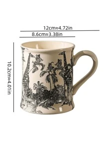 One Black Giraffe Pattern Ceramic Mug With Handle, Vintage Jungle Style, Ideal For Breakfast Tea, Coffee, Couple Gift, Home, Office And Restaurant Back To School - Giraffe Mug - View 2