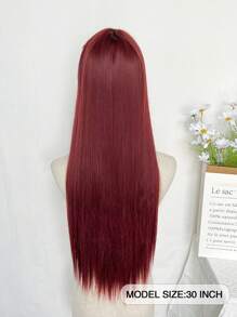 红色长直假发，26 英寸合成纤维长直发，刘海为勃艮第棕色，由纤维制成，适合日常使用，自然逼真的假发。