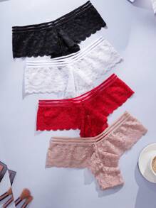 4 Pcs Women Panties Low Waist Sexy Lace Panties Women's Breathable Lace Thongs Women Thongs Brozilian Panties Black Underwear Bikini Panties For Women Panty Set Lace Pants