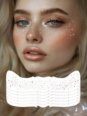 6 Sheets Glitter Freckles Face Tattoo Metallic Tattoos Temporary For Women Rose Gold Flash Tattoos Glow Up Mask Cosmetic Glitter For Christmas Festivals Music Party