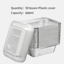 20/50pcs Aluminum Foil Disposable Takeout Trays, 6.5" X 5.2" X 1.9", 600ml Capacity Takeout Containers With Plastic Or Paper Lids, Food Storage - Foil Pans Great For Baking, Heating, Storing, Kitchen, Picnic Food Preparation