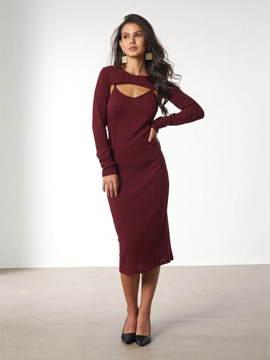 Women's Two-Piece Spaghetti Strap Elegant Dress - Red - View 1