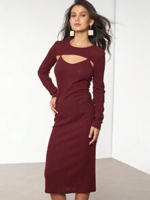 Women's Two-Piece Spaghetti Strap Elegant Dress - Red - View 3