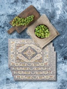 4pcs Linen Placemat, Coasters & Plate Mat Set, Holiday Decorative Tableware - Multicolor - View 3
