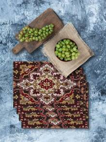 4pcs Linen Placemat, Coasters & Plate Mat Set, Holiday Decorative Tableware - Multicolor - View 6