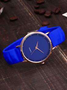 1 Đồng Hồ Thạch Anh Mặt Tròn Thời Trang Cho Nữ Dây Đeo Silicon Màu Xanh, Dành Cho Cuộc Sống Hàng Ngày Như Một Món Quà Cho Học Sinh Trở Lại Trường Học - Màu xanh lam - Xem 3