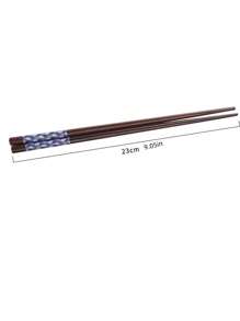 Natural Wooden Chopsticks, Antibacterial Anti-Mold Non-Slip, Japanese Style Sharp Tip Floral Ceramic Square Design, Household Printed Chopsticks,School Supplies