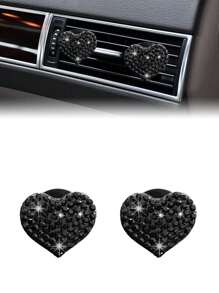 2pcs Pink Rhinestone Heart Shaped Car Air Vent Clip Decor - Pink - View 10