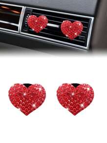 2pcs Pink Rhinestone Heart Shaped Car Air Vent Clip Decor - Pink - View 6