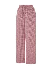 Women Wide Leg Pants Casual Loose Elastic Plaid Trousers With Pockets For Work Office Streetwear