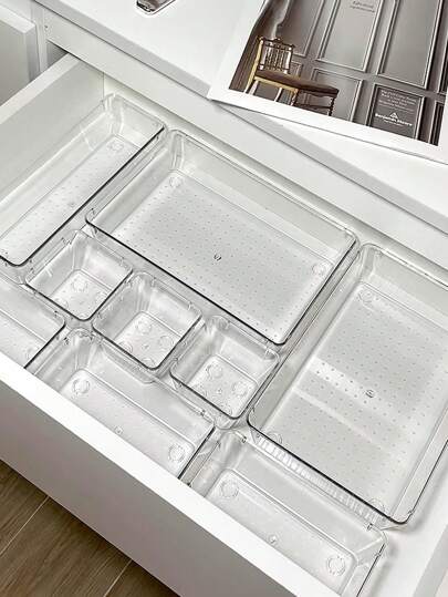 1/3/5/7/11/18/25/37pcs, Versatile Clear Drawer Cosmetic Organiser Set, Featuring 4 Trays Of Varying Sizes For Effortless Storage, Perfect For Organising Cosmetics, Accessories, School Supplies, Kitchen Utensils, And Office Essentials, Ideal For Holiday Gifting, Home Makeovers, And Seasonal Decluttering, Enhance Your Space For Christmas, Thanksgiving, New Year, And Valentine's Day Celebrations, Elevate Your Organisational Style With This Multi-Purpose Solution For Every Room In Your Home.