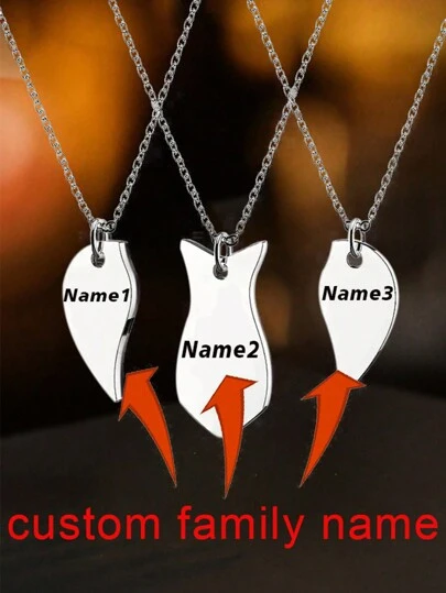 3pcs Personalized Family Members Name Necklace Set, Family Matching Parental Gift, Dad, Mom, Son, Daughter, Friends, Sisters, Grandpa, Grandma Custom Gift For New Year Back To School Winter Gift Ideas Boy Girl Valentine's Day,Multi-Functional,Ornamental,Letter,Stylish,Modern,Colorful,Kawaii,Adorable,Cute,Casual,Custom,Personalised,Unique,Customized,Son,Daughter,Chic Autumn,Kids,Customized Kids Fashion Jewelry