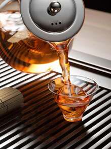 1pc Glass Tea Pot Tea Set, Household Flower Tea Pot Heatproof High Temperature Resistant Thick Teapot With Filter - Transparent - View 1