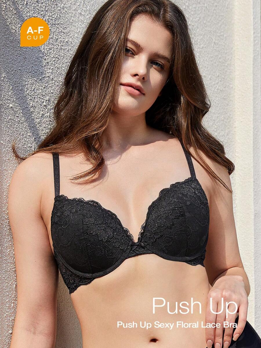Wingslove Women's Push Up Lace Bra Comfort Padded Underwire Bra Lift Up