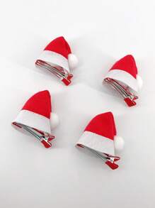 4个/包 圣诞帽造型发夹，中号，红色，女士发饰，新年魅力 - 彩色 - 查看 1